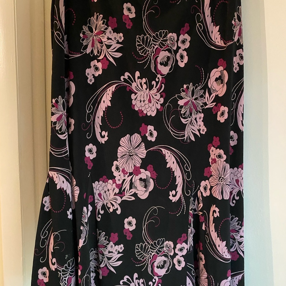 Apostrophe Black and Pink Floral Midi Skirt